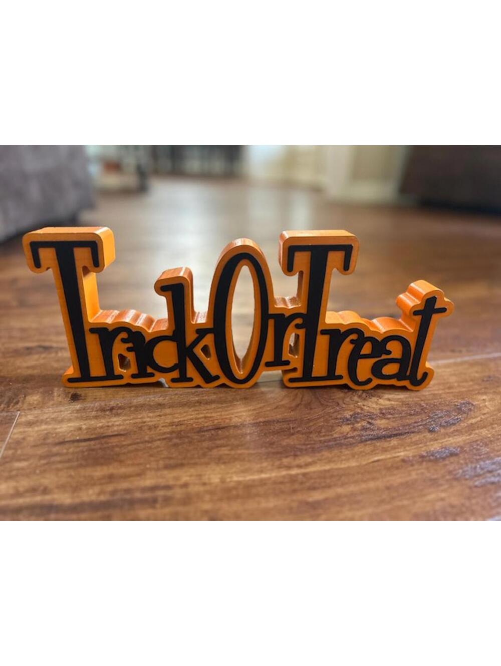 Orange Wooden Trick Or Treat Halloween Decoration